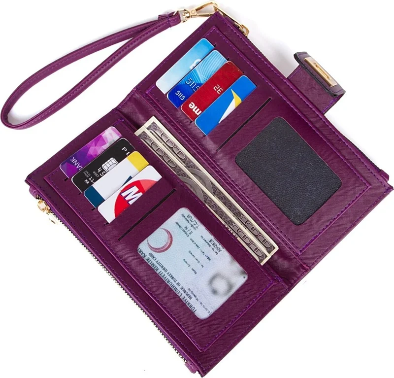 Avca Av A Dos Women's Leather Phone Cash Coin Compartment Card Holder Locked Wrist Hand Strap Portfolio Wallet