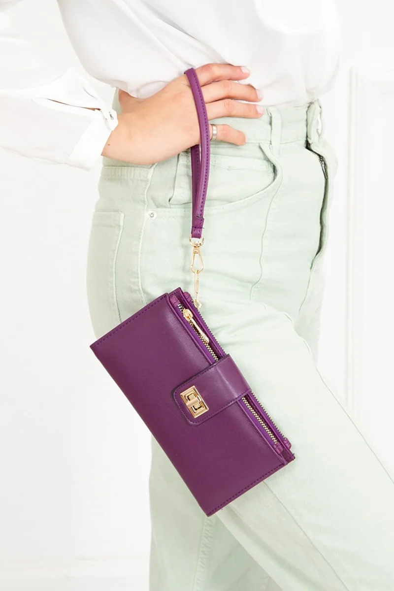 Avca Av A Dos Women's Leather Phone Cash Coin Compartment Card Holder Locked Wrist Hand Strap Portfolio Wallet