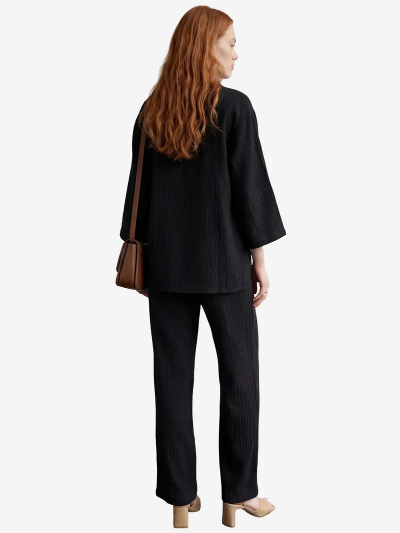 My Fashion Black MY FASHION Muslin Fabric Two-Piece Set with Shirt & Pants for Women | Best Price UAE