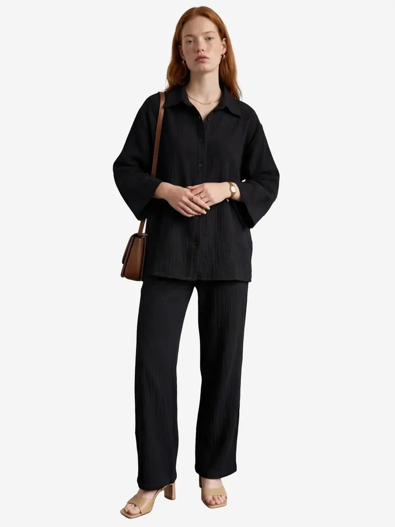 MY FASHION Muslin Fabric Two-Piece Set with Shirt & Pants