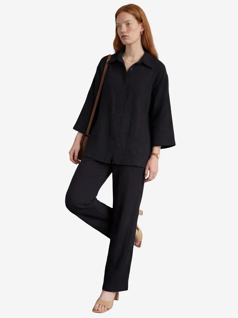 MY FASHION MY FASHION Muslin Fabric Two-Piece Set with Shirt & Pants