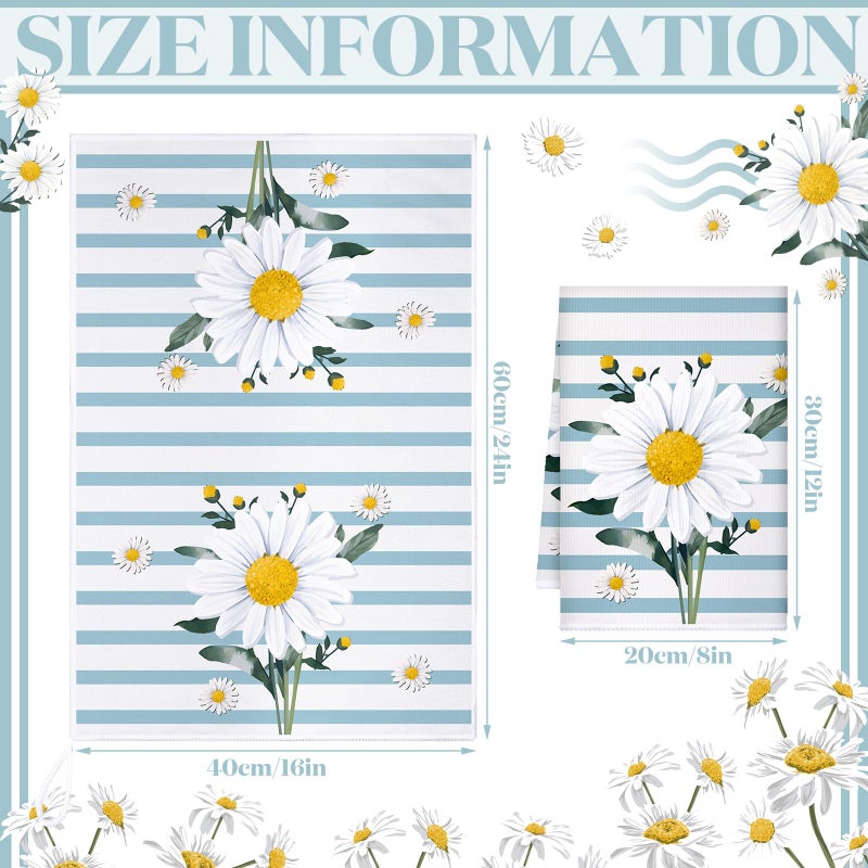 Boyiee Set of 6 Daisy Flower Kitchen Towels Daisy Stripes Tea Towels Floral Absorbent Dishtowels 24 x 16 Inches Housewarming Gifts Blue Hand Wash Cloth for Farmhouse Kitchen Bathroom Decorations - Image 4