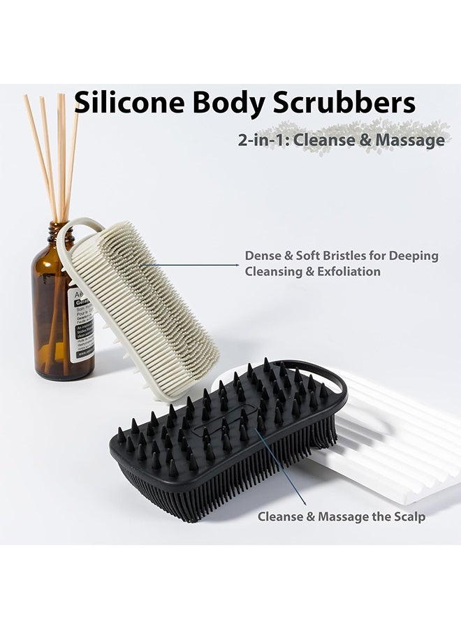 Silicone Body Scrubber 2 Pack 2 in 1 Exfoliating Shower Loofah, Scalp Massager for Sensitive Skin, Easy to Clean Grey & Black - Image 2