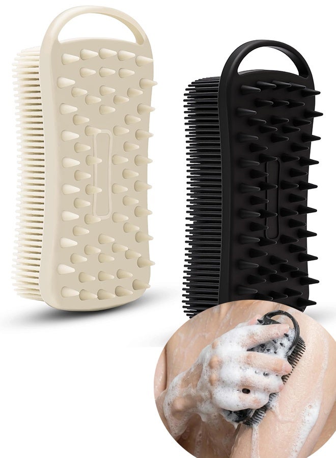 Silicone Body Scrubber 2 Pack 2 in 1 Exfoliating Shower Loofah, Scalp Massager for Sensitive Skin, Easy to Clean Grey & Black - Image 1