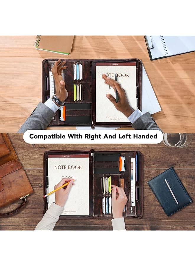 erorex Portfolio Folder With Pu Leather Handy Padfolio Organizer With Zippered Spacious And Pratcial Briefcase For Business Office And Daily Use Brown  - Image 5
