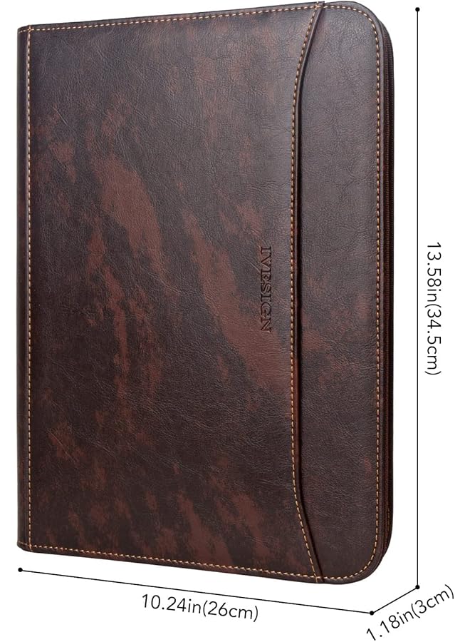erorex Portfolio Folder With Pu Leather Handy Padfolio Organizer With Zippered Spacious And Pratcial Briefcase For Business Office And Daily Use Brown  - Image 4