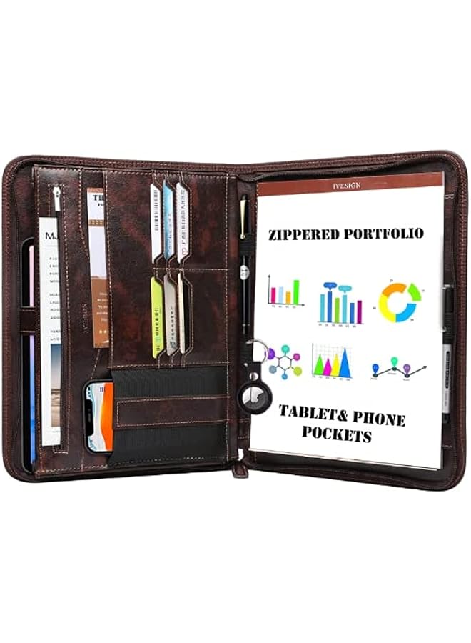 erorex Portfolio Folder With Pu Leather Handy Padfolio Organizer With Zippered Spacious And Pratcial Briefcase For Business Office And Daily Use Brown  - Image 1