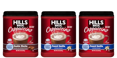 Hills Bros Cappuccino Mix  Rich Frothy CoffeehouseTasting Instant Drink Mix  Quick  Easy Preparation  Perfect for Hot  Iced Drinks  Creaming Coffee  SugarFree Variety Pack 3 Packs of 12oz - Image 1