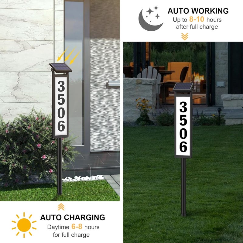 Eyrosa - Solar LED Illuminated Address Sign, Outdoor House Numbers, Patio, Home, Number Plate, Waterproof, Black - Image 2