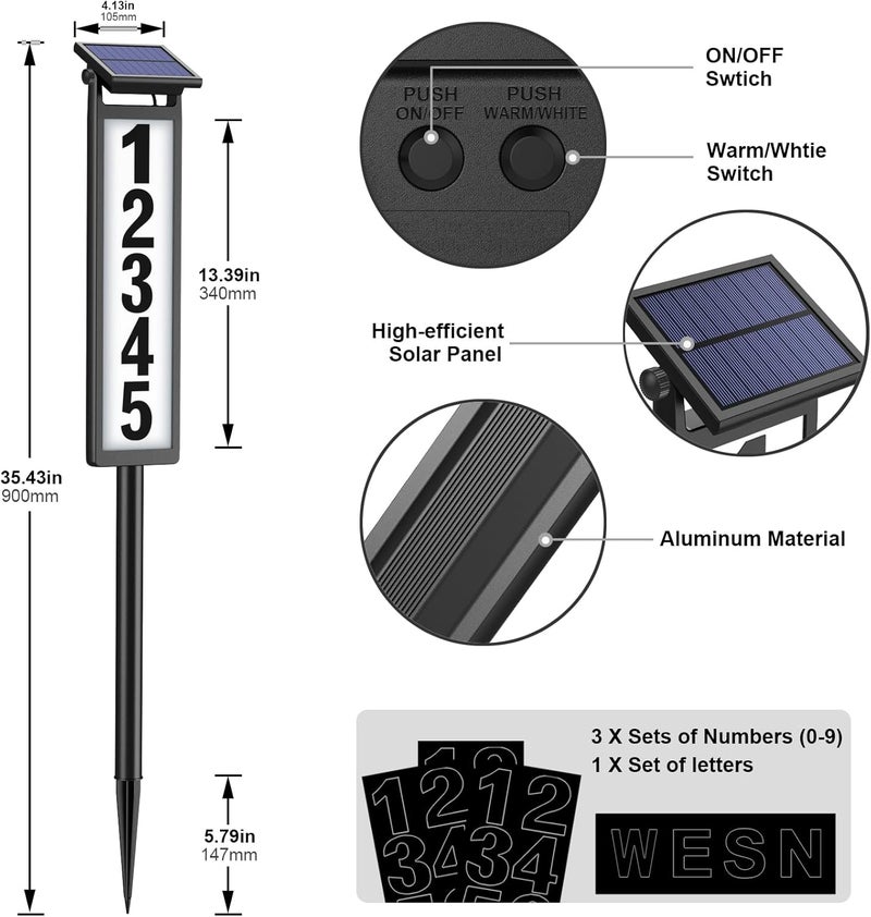 Eyrosa - Solar LED Illuminated Address Sign, Outdoor House Numbers, Patio, Home, Number Plate, Waterproof, Black - Image 5