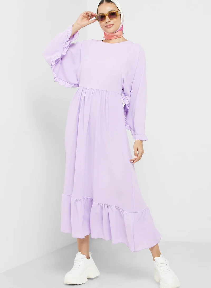 Khizana Frill Hem Batwing Sleeve Fit & Flare Dress