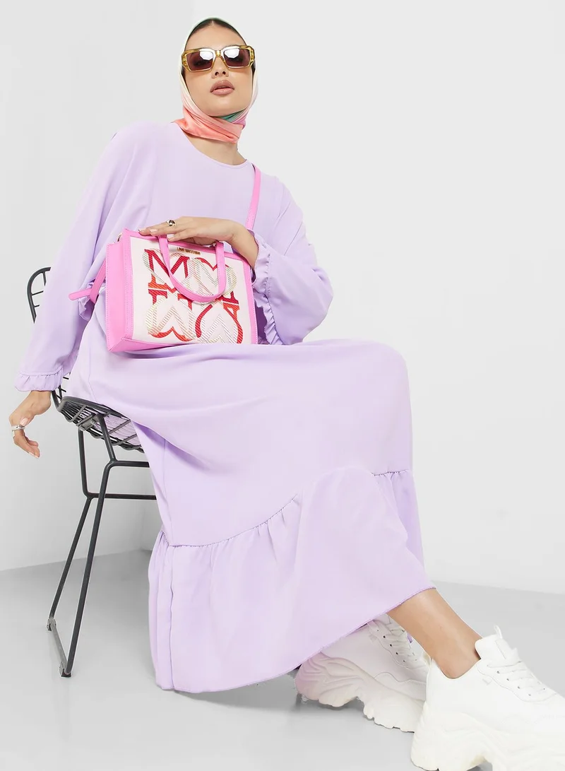 Khizana Frill Hem Batwing Sleeve Fit & Flare Dress