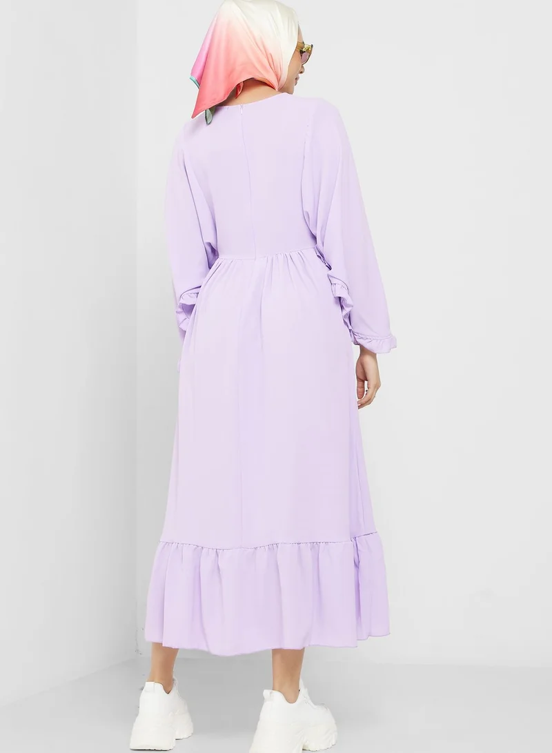 Khizana Frill Hem Batwing Sleeve Fit & Flare Dress