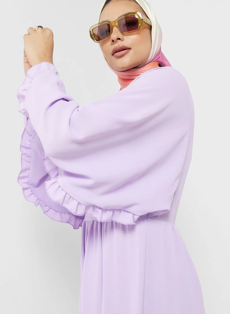 Khizana Frill Hem Batwing Sleeve Fit & Flare Dress