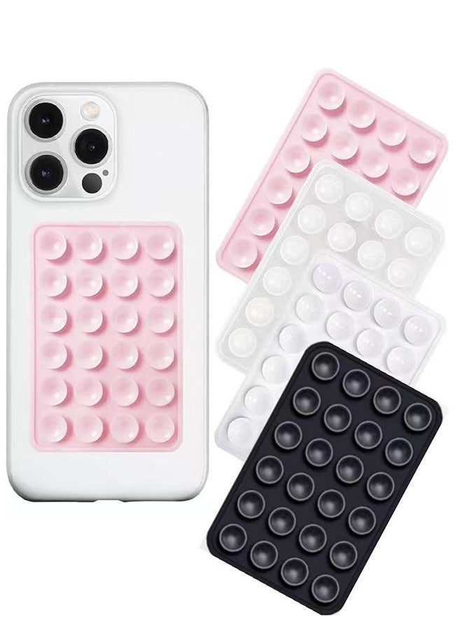 KENSUO Suction Phone Case Mount, 4Pcs Silicone Phone Suction Grip Compatible with iPhone and Android Cases, Anti-Slip Hands-Free Mobile Accessory Holder, Sticky Phone Grip for Tiktok Videos and Selfies(Pink, black, white, transparent) - Image 1