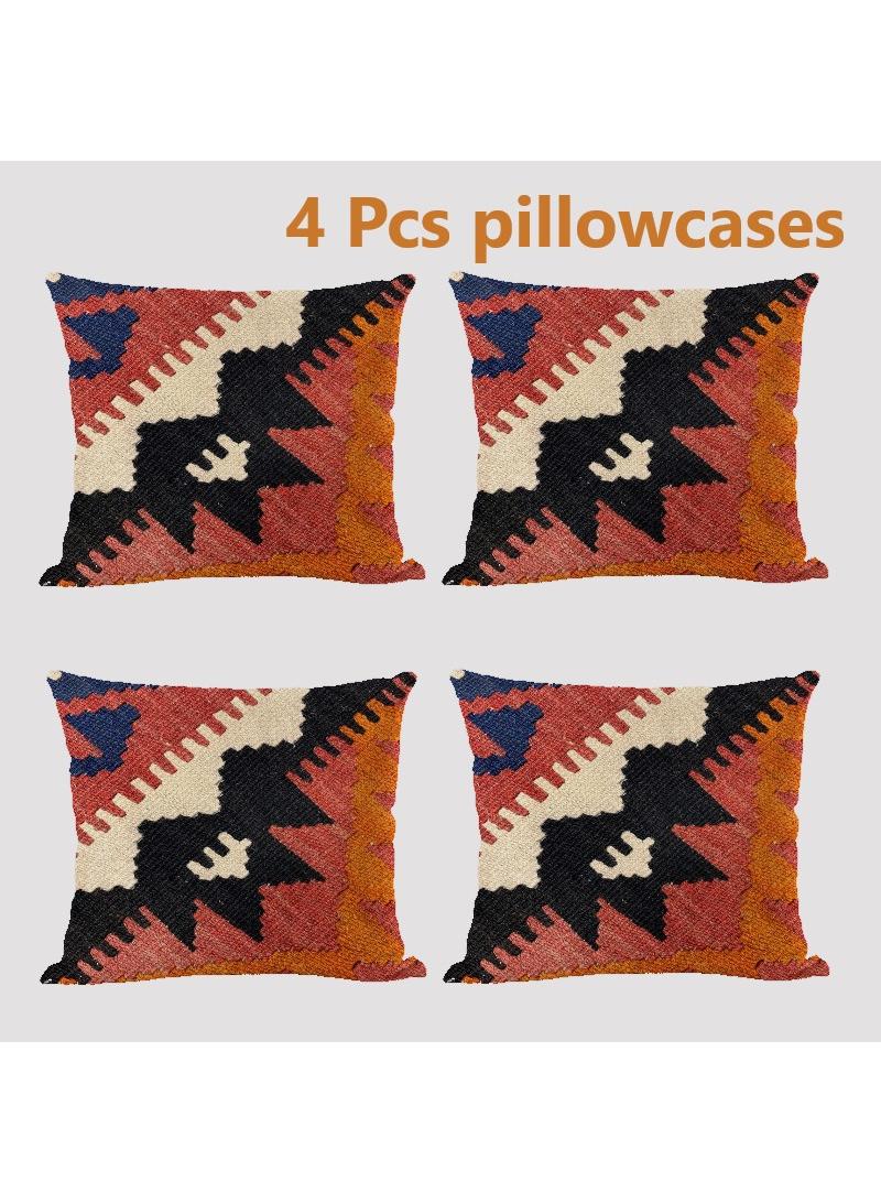 4 قطعة البوهيمي وسادة القضية الوطنية الكتان القضية متعددة الألوان 45x45cm بدون وسادة - Image 1