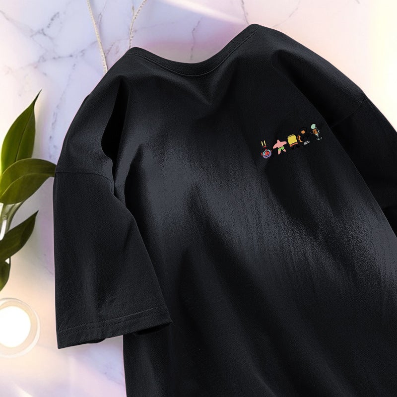 Short-Sleeved T-Shirt Men'S Summer Loose Top Instagram Fashion Brand American Style Retro Pure Cotton Half-Sleeved T-Shirt For Boys - Image 2