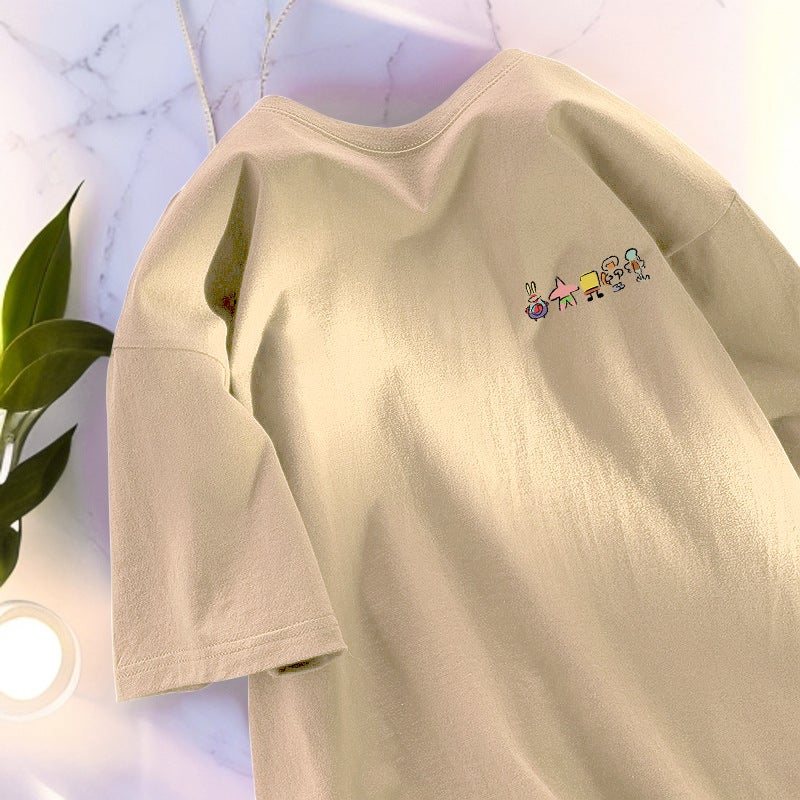 Short-Sleeved T-Shirt Men'S Summer Loose Top Instagram Fashion Brand American Style Retro Pure Cotton Half-Sleeved T-Shirt For Boys - Image 5