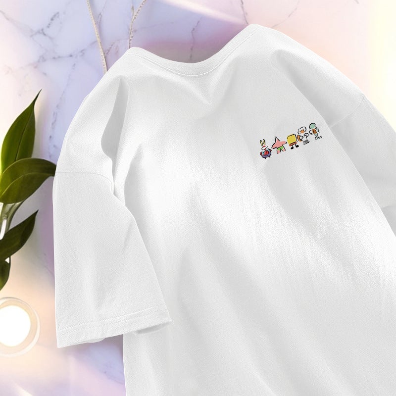 Short-Sleeved T-Shirt Men'S Summer Loose Top Instagram Fashion Brand American Style Retro Pure Cotton Half-Sleeved T-Shirt For Boys - Image 3