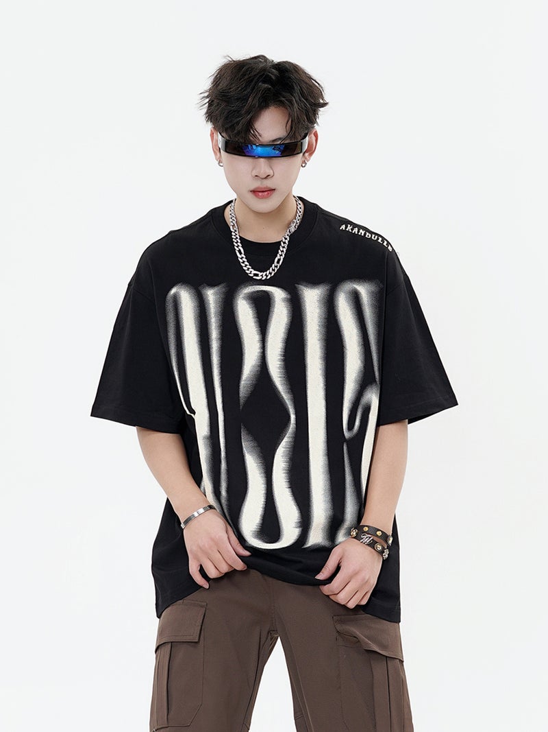 oversize Short-sleeved T-shirt Men's Summer Heavy Shoulder-drop T-shirt High Street American Fashion Brand Couple's Half-sleeve in stock - Image 3