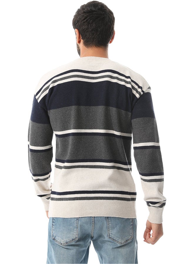 Andora Long Sleeves Knitted Pullover _ Beige , Grey And Navy Blue - Image 3