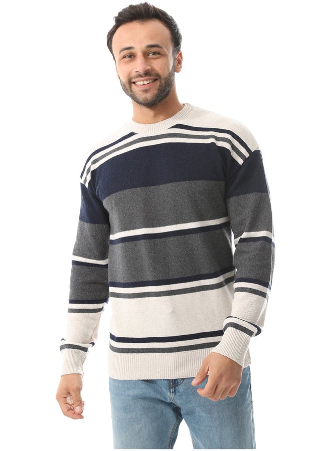 Andora Long Sleeves Knitted Pullover _ Beige , Grey And Navy Blue - Image 2