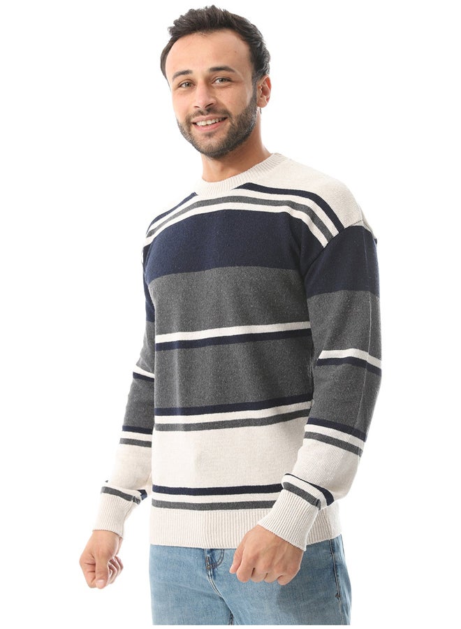 Andora Long Sleeves Knitted Pullover _ Beige , Grey And Navy Blue - Image 5