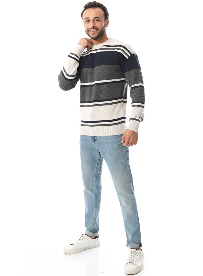 Andora Long Sleeves Knitted Pullover _ Beige , Grey And Navy Blue - Image 1