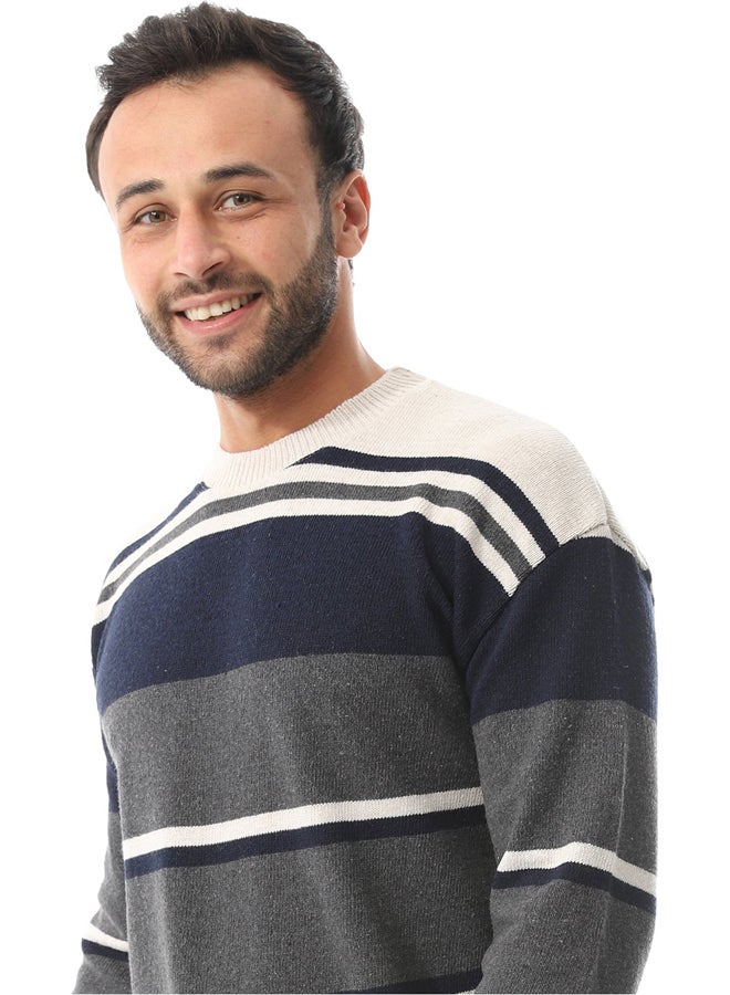 Andora Long Sleeves Knitted Pullover _ Beige , Grey And Navy Blue - Image 4