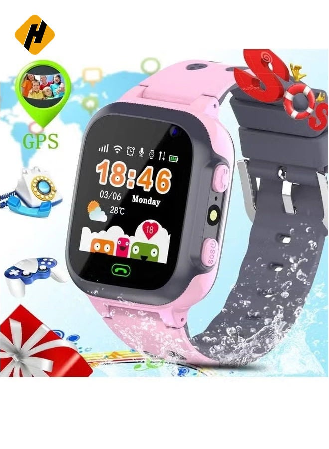 HuHa Kids Smart Watch with SIM Card Support – Voice Call, GPS Positioning, Waterproof Touch Screen, One-Button Speed Dial & Security Features (Pink) - Image 1