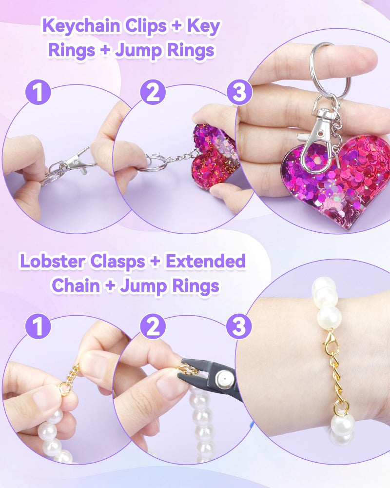 FIVEIZERO 990PCS FIVEIZERO Keychain Making Kit - Keychain kit with Key Ring, Key Chain Clip, Lobster Claw Clasps, Swivel Snap Hook, Jumprings & Extender Chain for Crafts, DIY Projects and Jewelry Making - Image 4