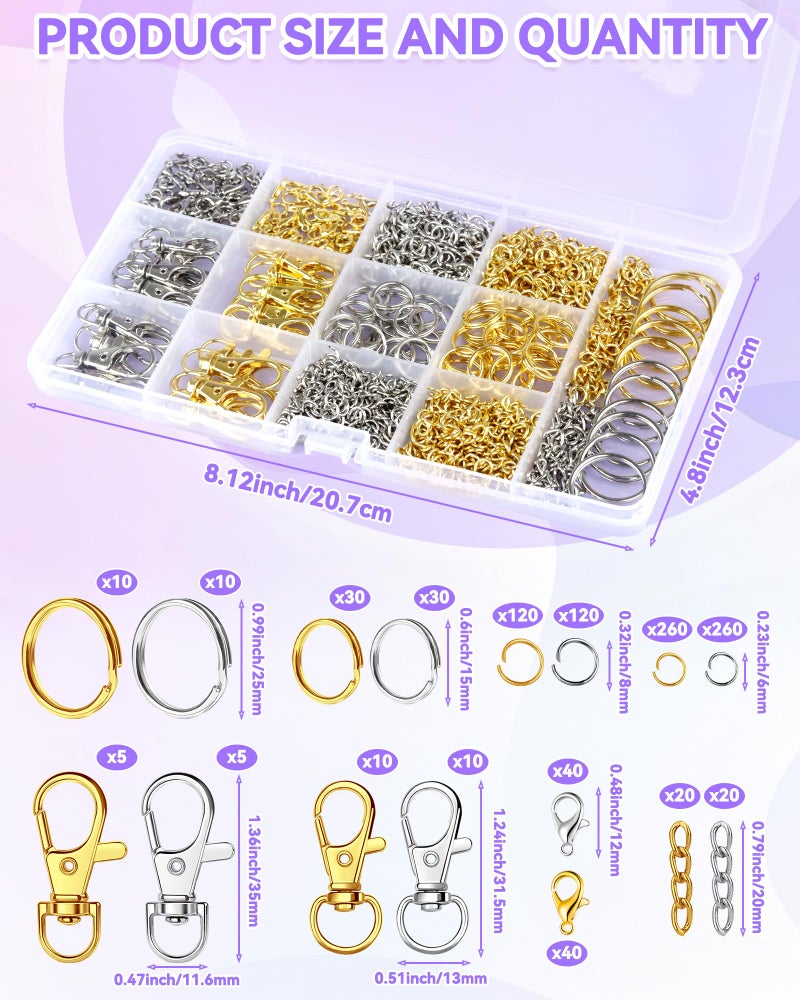 FIVEIZERO 990PCS FIVEIZERO Keychain Making Kit - Keychain kit with Key Ring, Key Chain Clip, Lobster Claw Clasps, Swivel Snap Hook, Jumprings & Extender Chain for Crafts, DIY Projects and Jewelry Making - Image 2