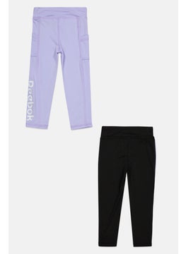 Reebok Toddlers Girl 2 Pack Brand Logo Pull On Leggings, Lavender  - Image 2