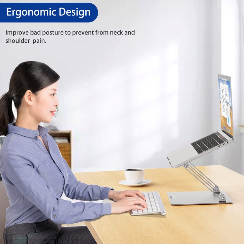 BESIGN LS10 Aluminum Laptop/Computer Stand, Ergonomic Adjustable Notebook Stand, Riser Holder, Compatible with Air, Pro, Dell, HP, Lenovo More 10-14" Laptops, Silver - Image 3