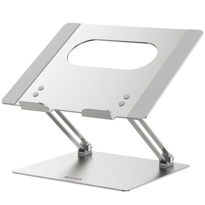 BESIGN LS10 Aluminum Laptop/Computer Stand, Ergonomic Adjustable Notebook Stand, Riser Holder, Compatible with Air, Pro, Dell, HP, Lenovo More 10-14" Laptops, Silver - Image 1