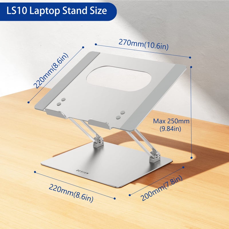 BESIGN LS10 Aluminum Laptop/Computer Stand, Ergonomic Adjustable Notebook Stand, Riser Holder, Compatible with Air, Pro, Dell, HP, Lenovo More 10-14" Laptops, Silver - Image 5