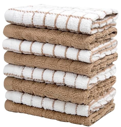 Bumble Towels Bumble Dish Towels & Dish Cloths (8 Pack) | 100% Cotton Kitchen Towels | 12" x 12" | 405 GSM | Soft, Highly Absorbent & Durable Rags for Washing Dishes | Tan - Image 5