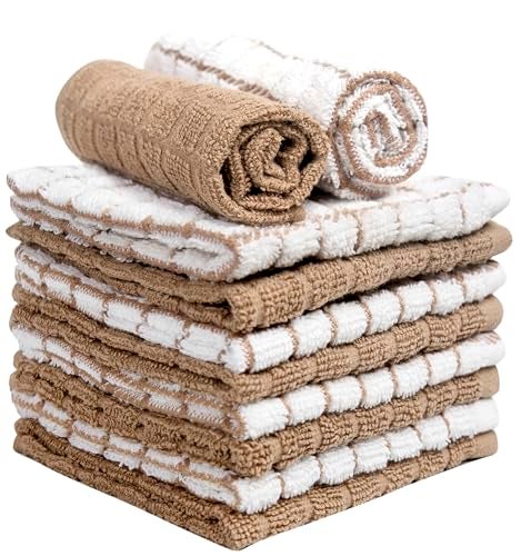 Bumble Towels Bumble Dish Towels & Dish Cloths (8 Pack) | 100% Cotton Kitchen Towels | 12" x 12" | 405 GSM | Soft, Highly Absorbent & Durable Rags for Washing Dishes | Tan - Image 4