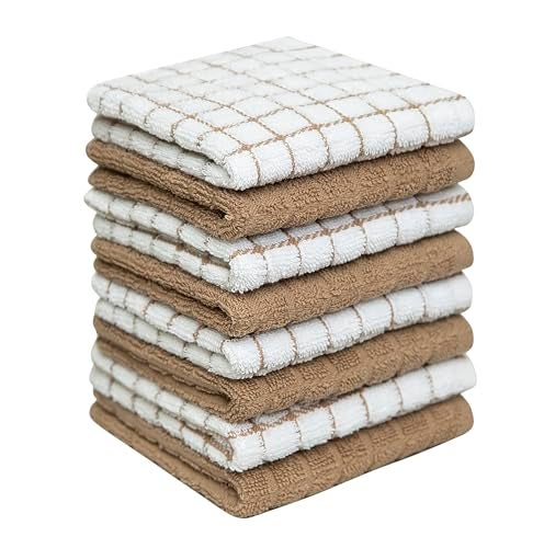 Bumble Towels Bumble Dish Towels & Dish Cloths (8 Pack) | 100% Cotton Kitchen Towels | 12" x 12" | 405 GSM | Soft, Highly Absorbent & Durable Rags for Washing Dishes | Tan - Image 1