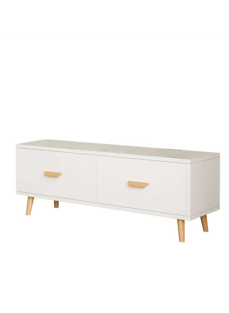 موقف تلفزيوني حديث ، مركز ترفيهي خشبي مع درجين ، وحدة تحكم تلفزيونية طاولة خزانة وسائل الإعلام مع درج تخزين لغرفة المعيشة غرفة النوم والمكتب (أبيض 100 * 30 * 49 سم) - Image 2