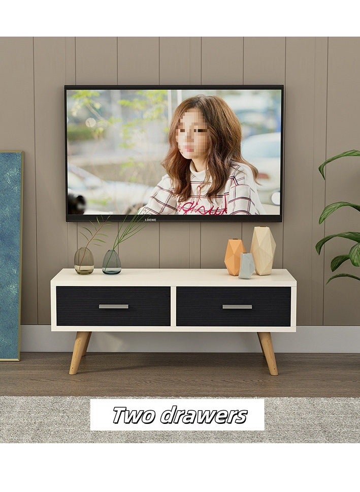 موقف تلفزيوني حديث ، مركز ترفيهي خشبي مع درجين ، وحدة تحكم تلفزيونية طاولة خزانة وسائل الإعلام مع درج تخزين لغرفة المعيشة غرفة النوم والمكتب (أبيض 100 * 30 * 49 سم) - Image 3