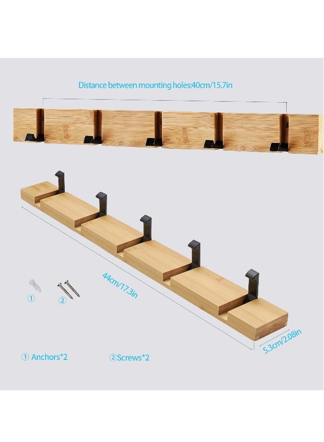 Generic Wooden Coat Rack with Retractable Hooks, Wall-Mounted Floating Hat Rack, Space-Saving 5 Folding Hooks, Ideal for Entryway, Hallway, Bathroom, Living Room, Bedroom, Adhesive & Wall Mounted Towel Rack - Image 5