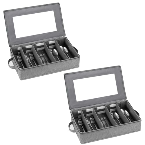 Lafulling Flatware Storage Box 2 Pack, Silverware Storage Box Case Chest with Adjustable Dividers, Silverware Holder with Zipper Lid for Organizing Cutlery, Utensil, Flatware, Knives, Large Capacity Gray - Image 1
