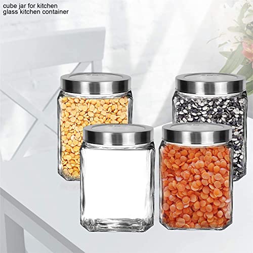 Vency Piramal Glass Cubical Square 600ml Transparent Glass Jars & Containers for Kitchen Pantry- Storage with Lid (600ml, Set Of 4) - Image 3
