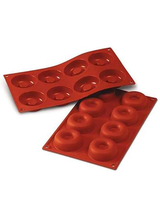 Classic Savarin Mould, 8 Cavities, Made In Italy, Food-Grade Silicone, Flexible, Miniature Oval Ring Cavities, Homogeneous Thickness, Safe in Dishwasher, Microwave, Freezer & Oven, SF011