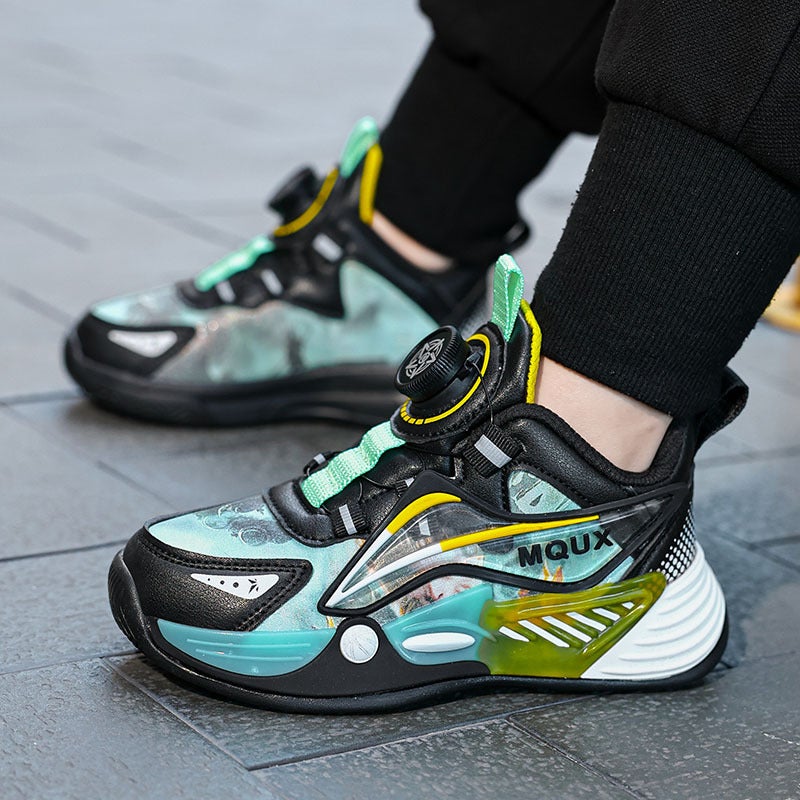 Black Wukong Children'S Shoes Rotating Button Leather Waterproof Non-Slip Student Thick-Soled Casual Girls Sneaker - Image 2