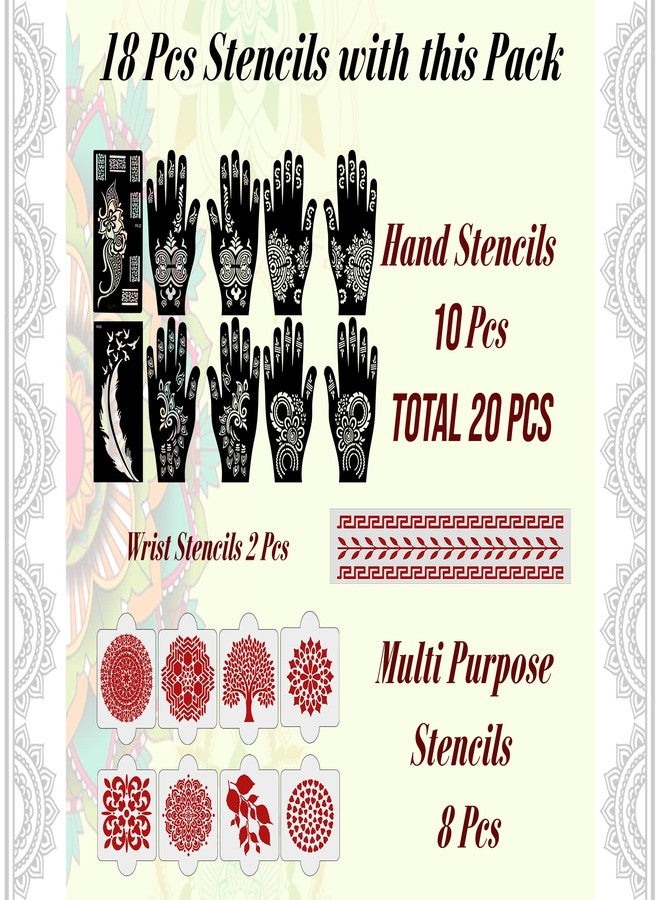 إيفاناز مجموعة إيفانا المكونة من 20 قطعة، استنسل حناء قابل لإعادة الاستخدام، أحدث استنسلات تصميم مهندي للفتيات والنساء والأطفال والمراهقين، D-2352 - Image 4