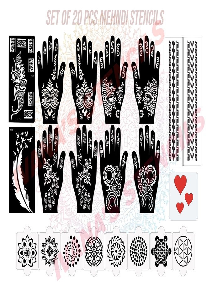 إيفاناز مجموعة إيفانا المكونة من 20 قطعة، استنسل حناء قابل لإعادة الاستخدام، أحدث استنسلات تصميم مهندي للفتيات والنساء والأطفال والمراهقين، D-2352 - Image 1