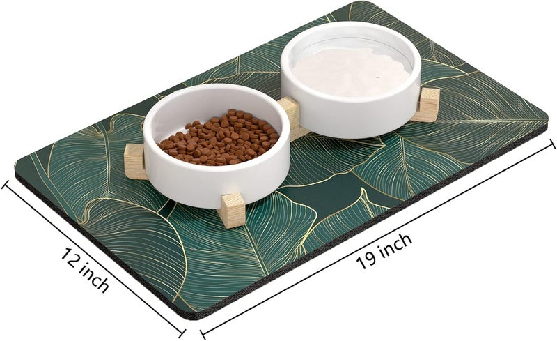 Rnivvi Dog Food Mat, 12" x 19" Flower Absorbent Dog Cat Bowl Mat for Food and Water, Cute Anti-Slip Rubber Pet Feeding Rug Protect Floors, Puppy Placemat for Feeding & Watering Supplies, Tropical - Image 2