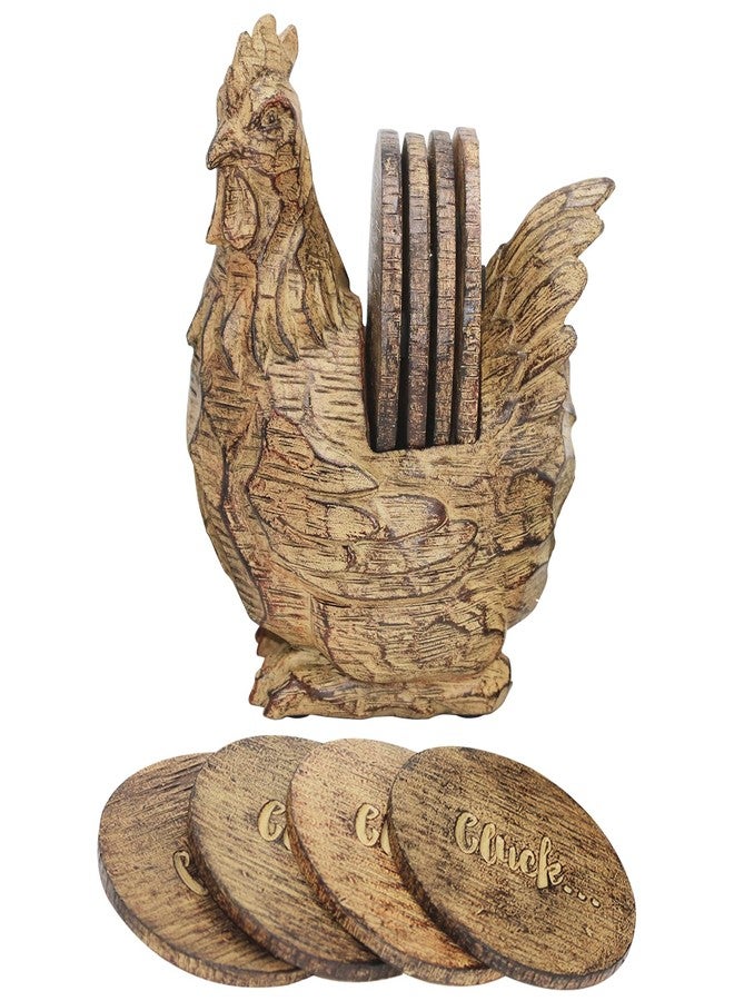 AUSTUFF Vintage Rooster Coasters, Set of 4 Resin Coasters in Handmade Cock Stand, Rustic Tabletop Decor for Home & Office - Image 1